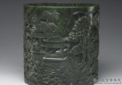 图片[2]-Jade brush holder with figures plucking lotus blossoms, Qing dynasty (1644-1911)-China Archive